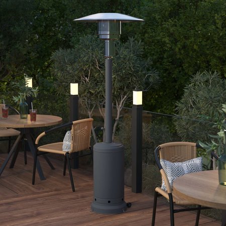 FLASH FURNITURE Sol Patio Outdoor Heating-Slate Gray Stainless Steel 40,000 BTU Propane Heater w/Wheels, 7.5Ft Tall NAN-HSS-AGH-GY-GG